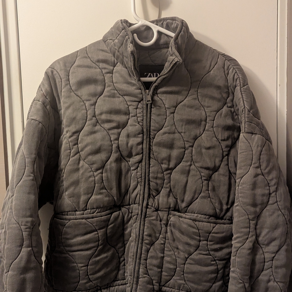 Zara Gray Quilted Utility Jacket